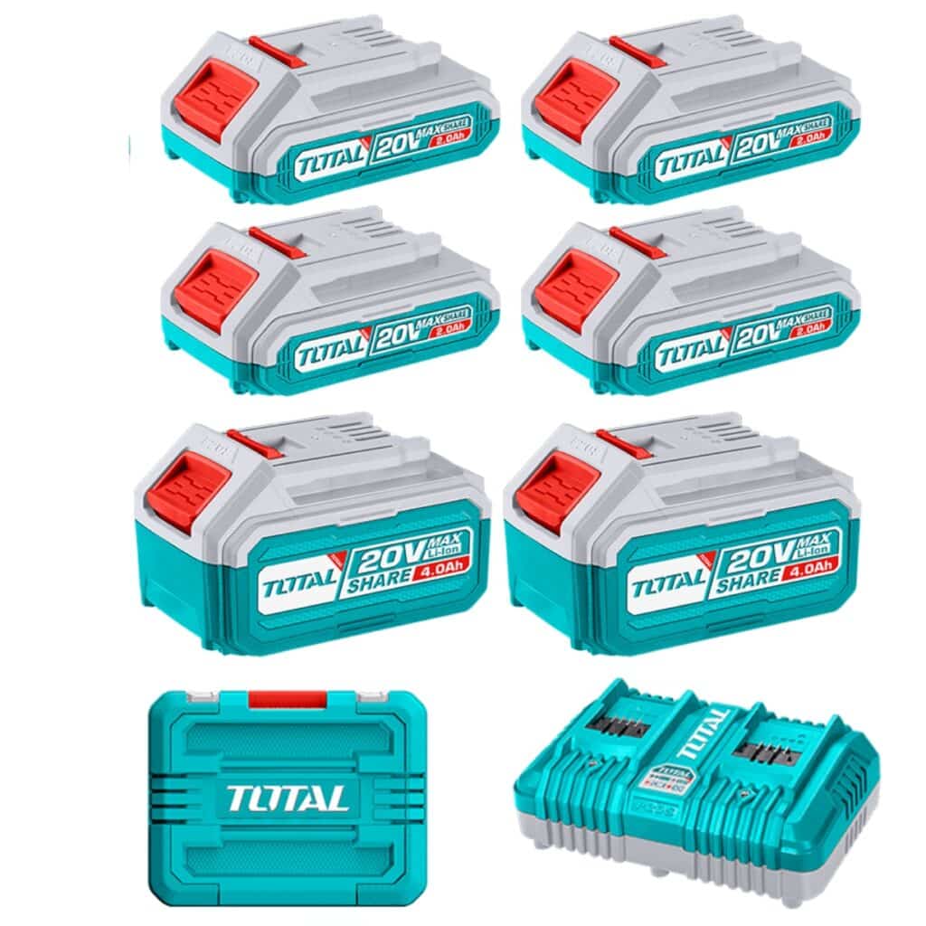 BATERIA PACK 6 UND 4X2.0AH + 2X4.0AH INC CARGADOR DUAL P20S INDUSTRIAL TOTAL- TOSLI230701