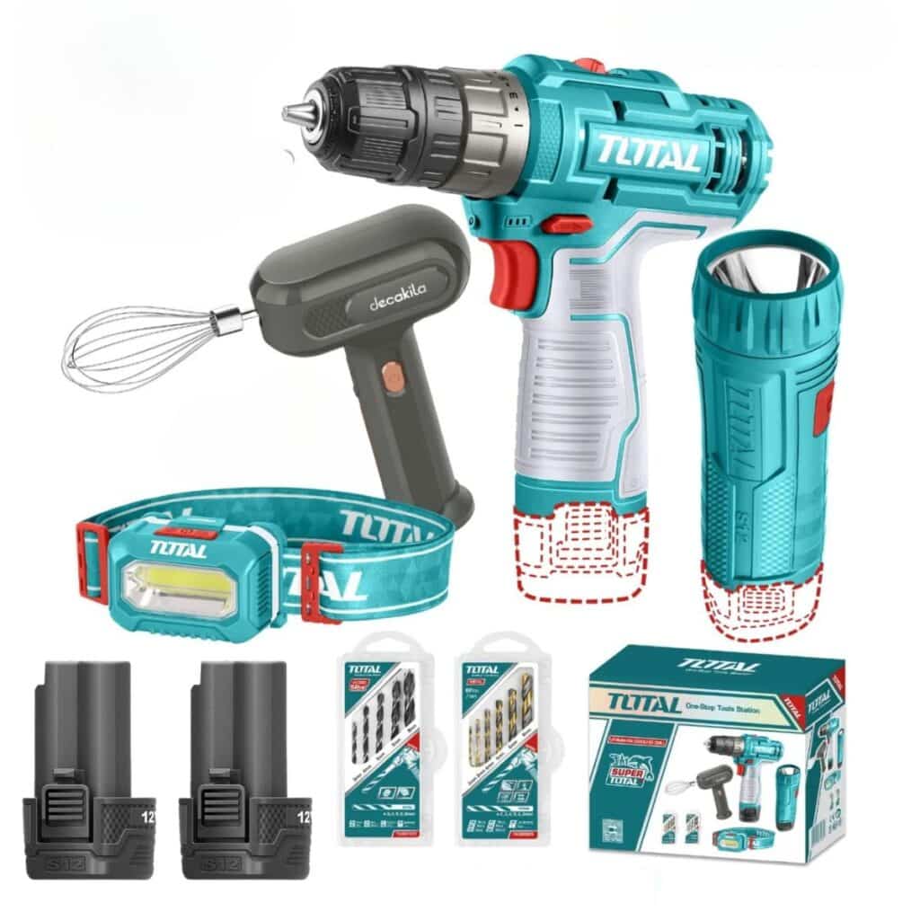 COMBO 4 EN 1 TALADRO + BATIDORA + LINTERNA + LAMPARA LI-ION 12V 0.8-10MM 0-1500RPM 20NM – TOSLI23115