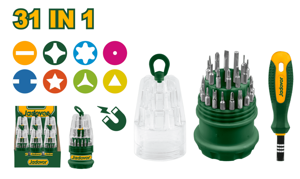 SET DE DESTORNILLADORES INTERCAMBIABLES DE PRESICION CRV 31PCS – JDSS1J31