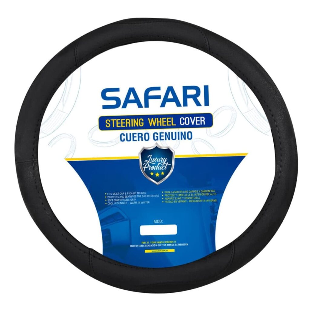 CUBRE VOLANTE SAFARI DE CUERO GENUINO  BK/DETALLES BK – SFT-18020BK