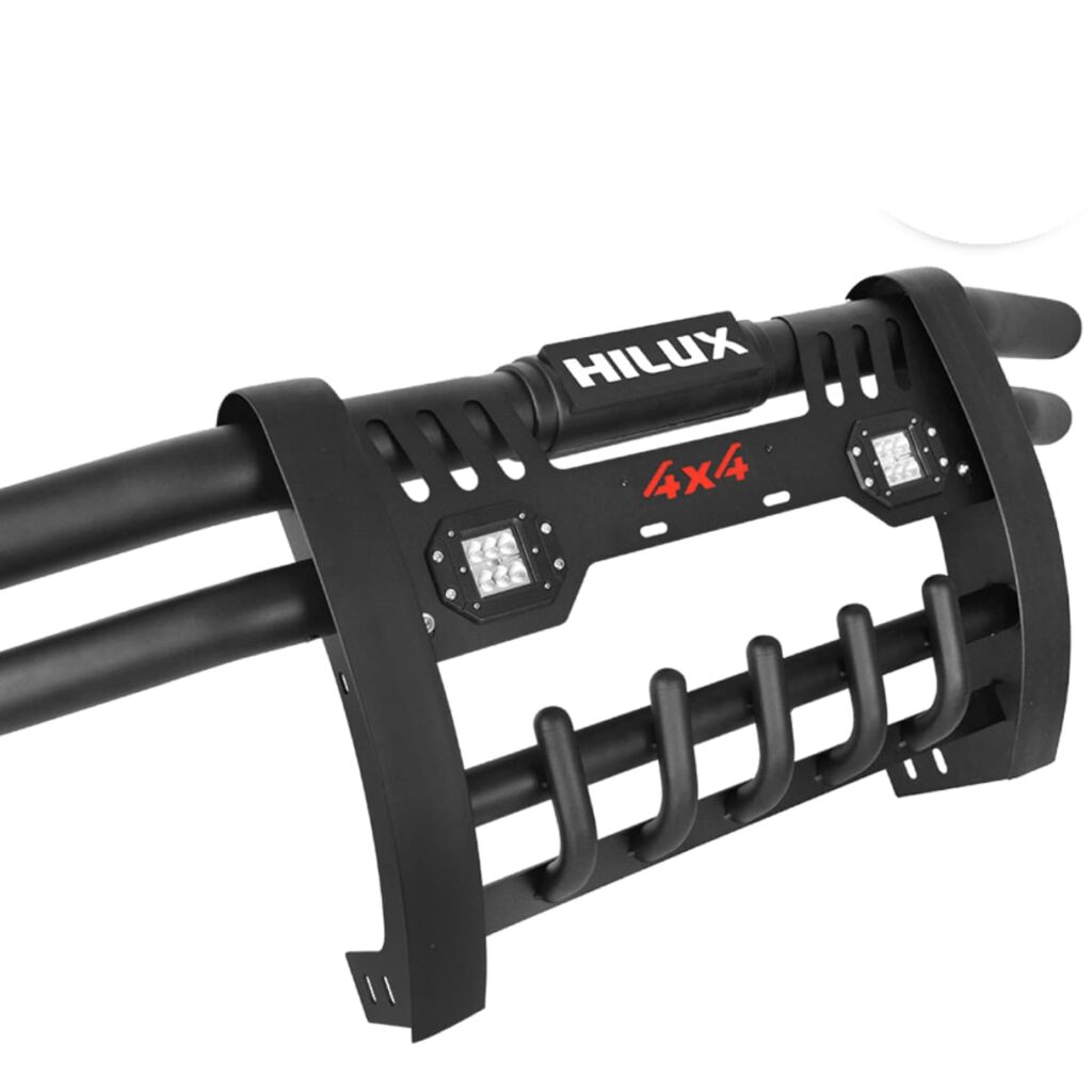 DEFENSA ACERO INOX NEGRO C/LUZ LED 18W P/TY HILUX REVO 8VA GENERACIÓN – D37005BK