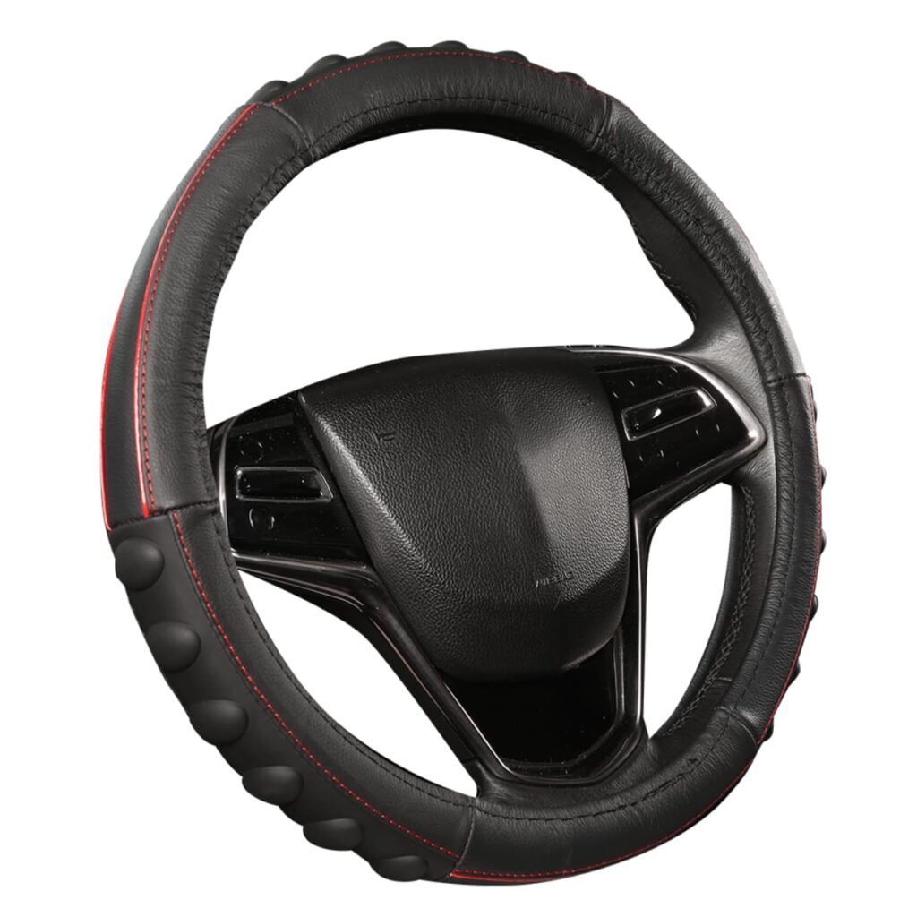 CUBRE VOLANTE CUERO GEN/SL BK C/DET OVALADO 3D BK LINEA RD – GL2201BK/RD