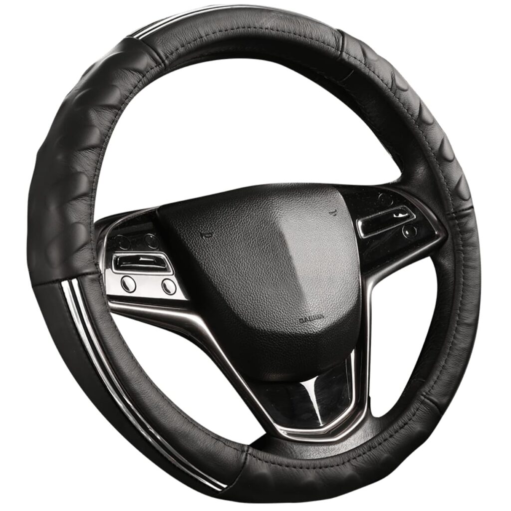 CUBRE VOLANTE CUERO GEN BK C/DET RAYAS 3D GR – GL2204BK