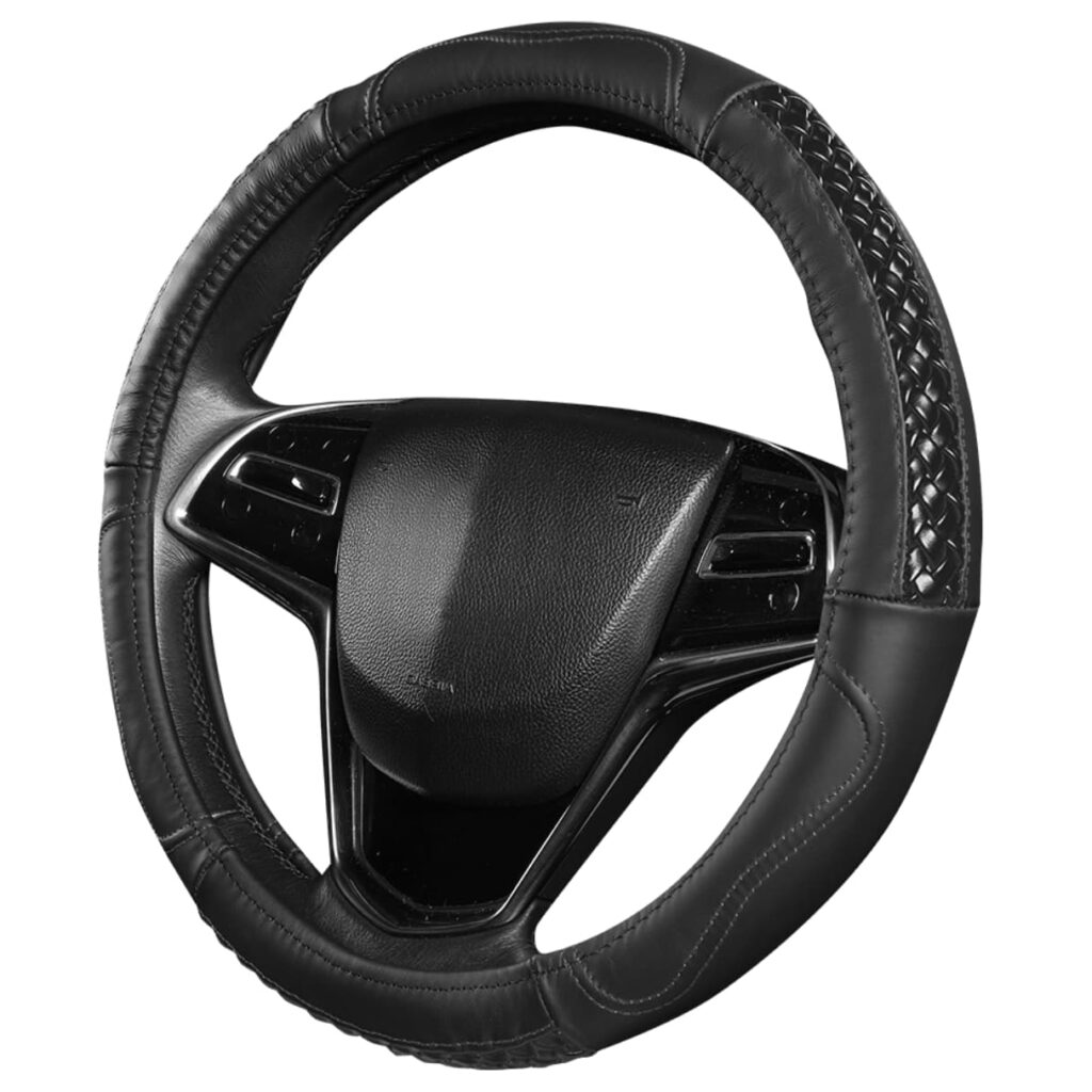 CUBRE VOLANTE CUERO GENUINO BK C/DET TRENZADO 3D BK – GL2208BK