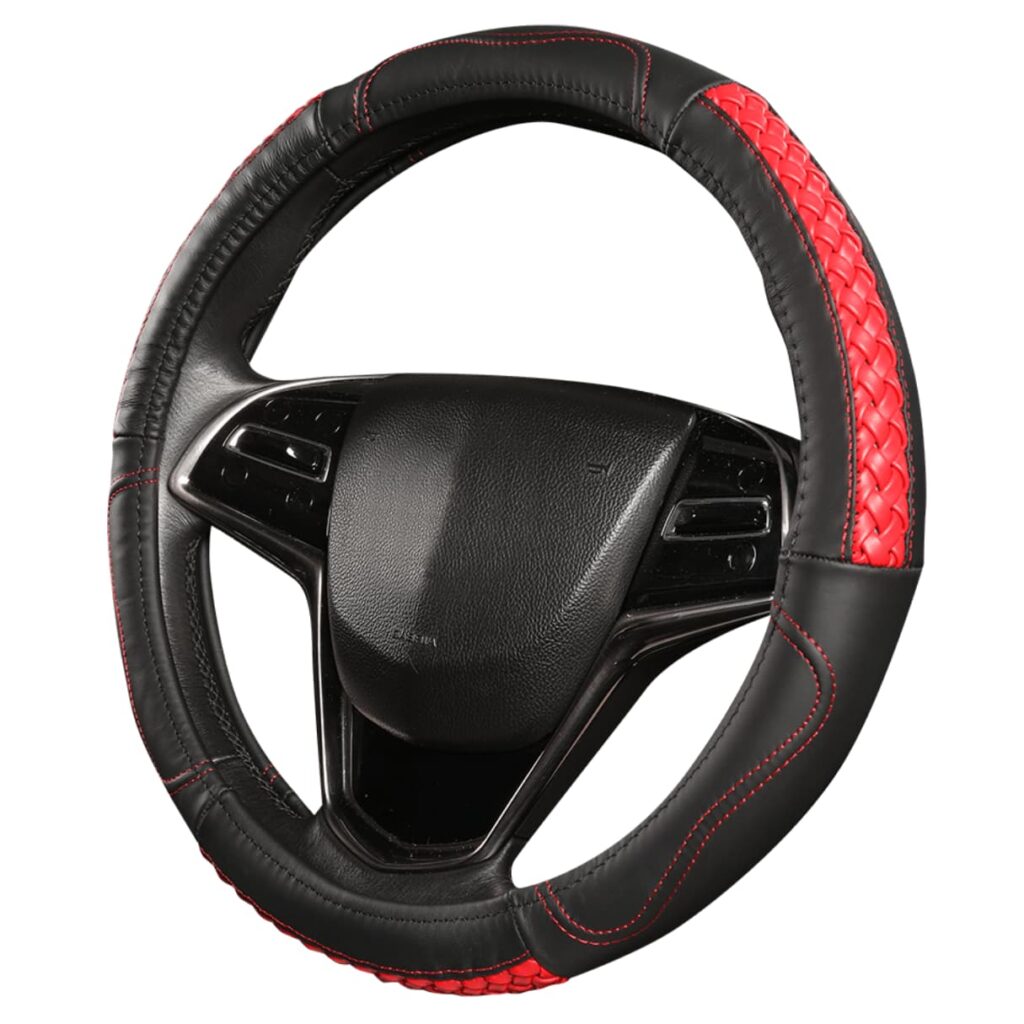 CUBRE VOLANTE CUERO GEN BK C/DET TRENZADO 3D RD – GL2208RD