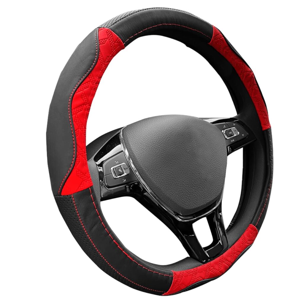 CUBRE VOLANTE CUERO GENUINO VENTILADO BK CON ONDAS Y TEXTURA X RD – GL2304RD