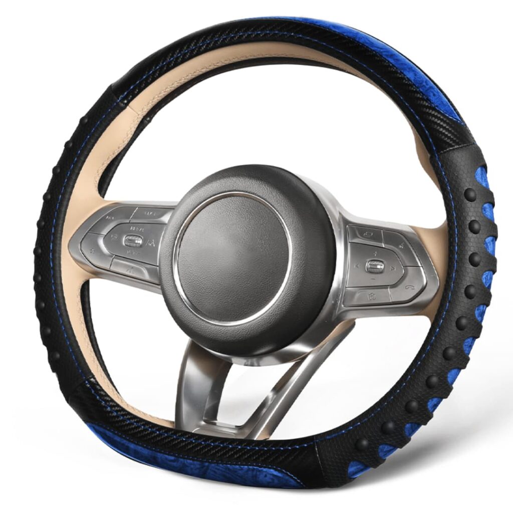 CUBRE VOLANTE CUERO GEN/PUC/SL BK 3D C/ONDAS TEXTURA BL Y BOLITAS BK – GP2301BL