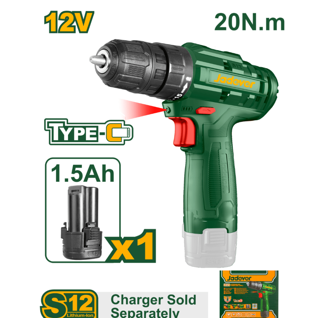 TALADRO 20NM 12V LI-ION 1.5AH S12 0.8-10MM 0-750RPM – JDCDS510