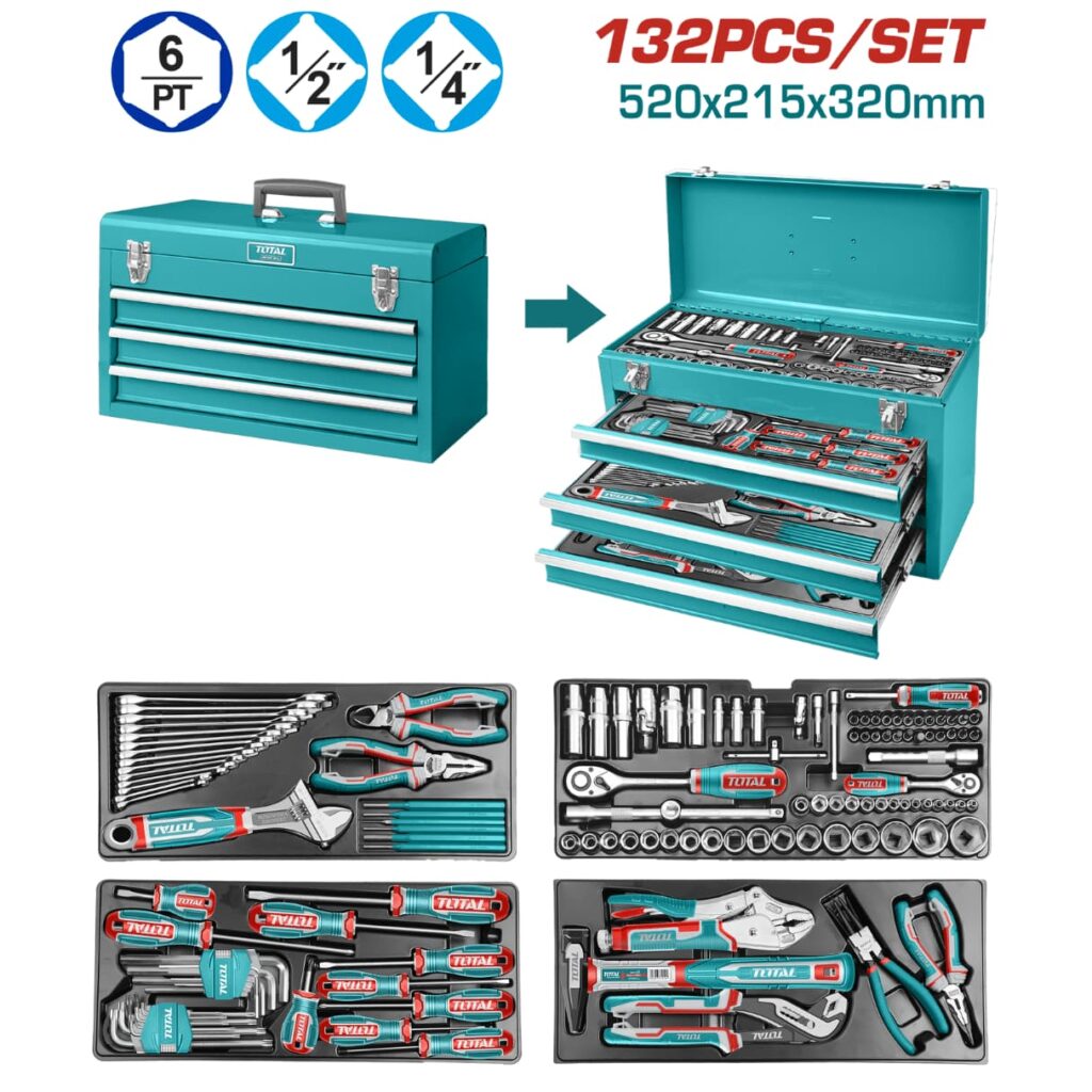 SET DE  RACHET Y HERRAMIENTAS MANUALES 132 PIEZAS MALETIN – THPTCS71321