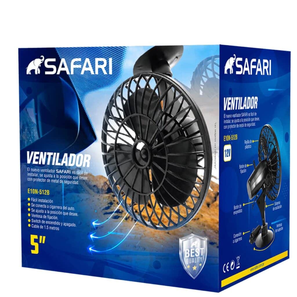 VENTILADOR NEGRO 12V PARA AUTO CAMIONETA 5″ – E10N-512B