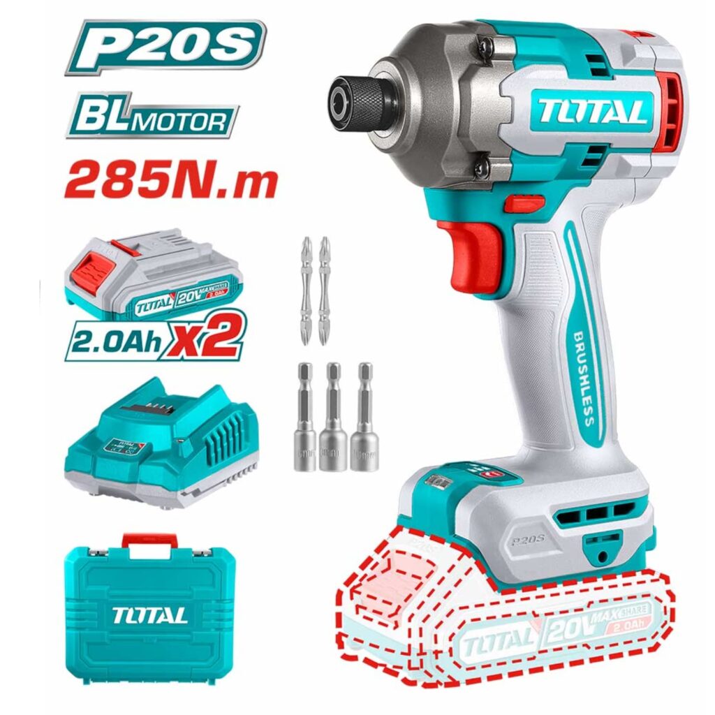 ATORNILLADOR DE IMPACTO 20V BRUSHLESS, 285NM, CON 2 BAT, 2 AMP – TIRLI2028