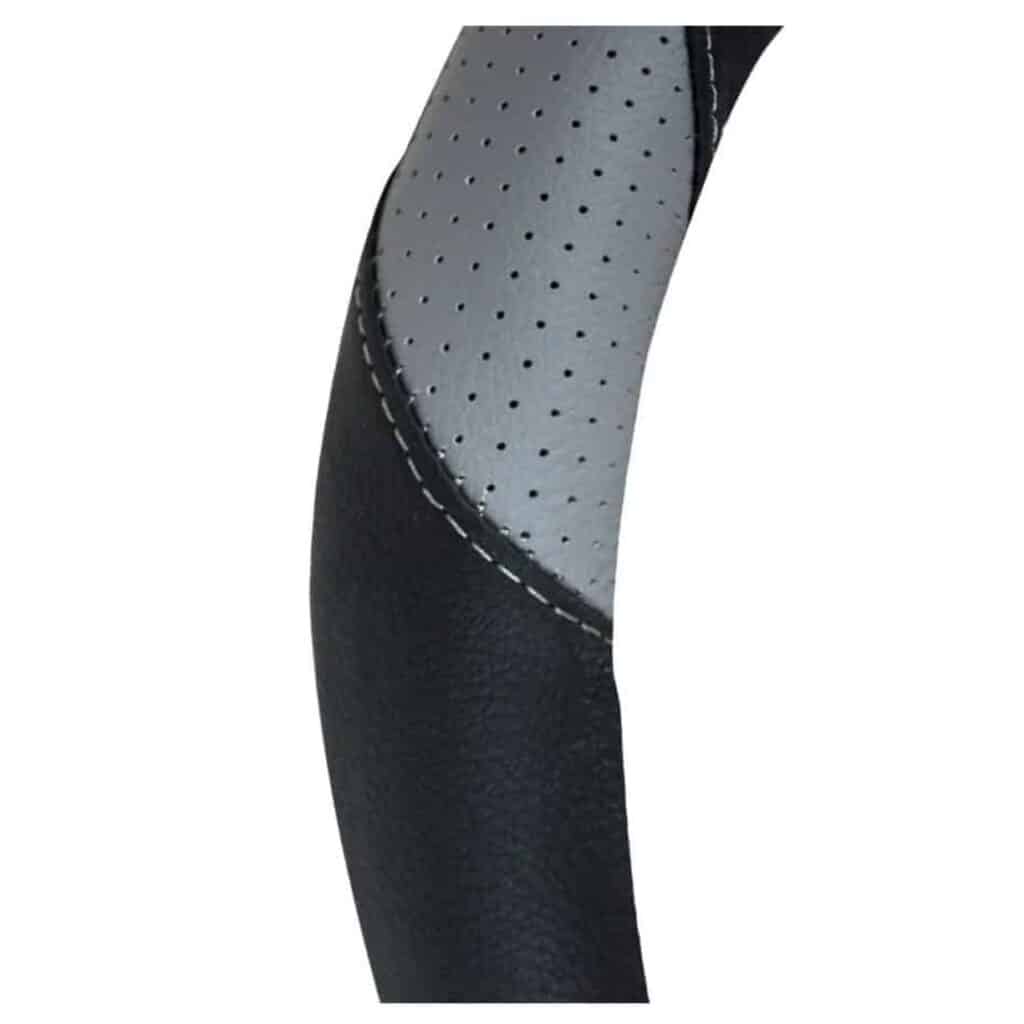 CUBRE VOLANTE CUERO GEN BK/GRIS DARK CORTE DIAGONAL VENTIDADO – SFT-N1742GY