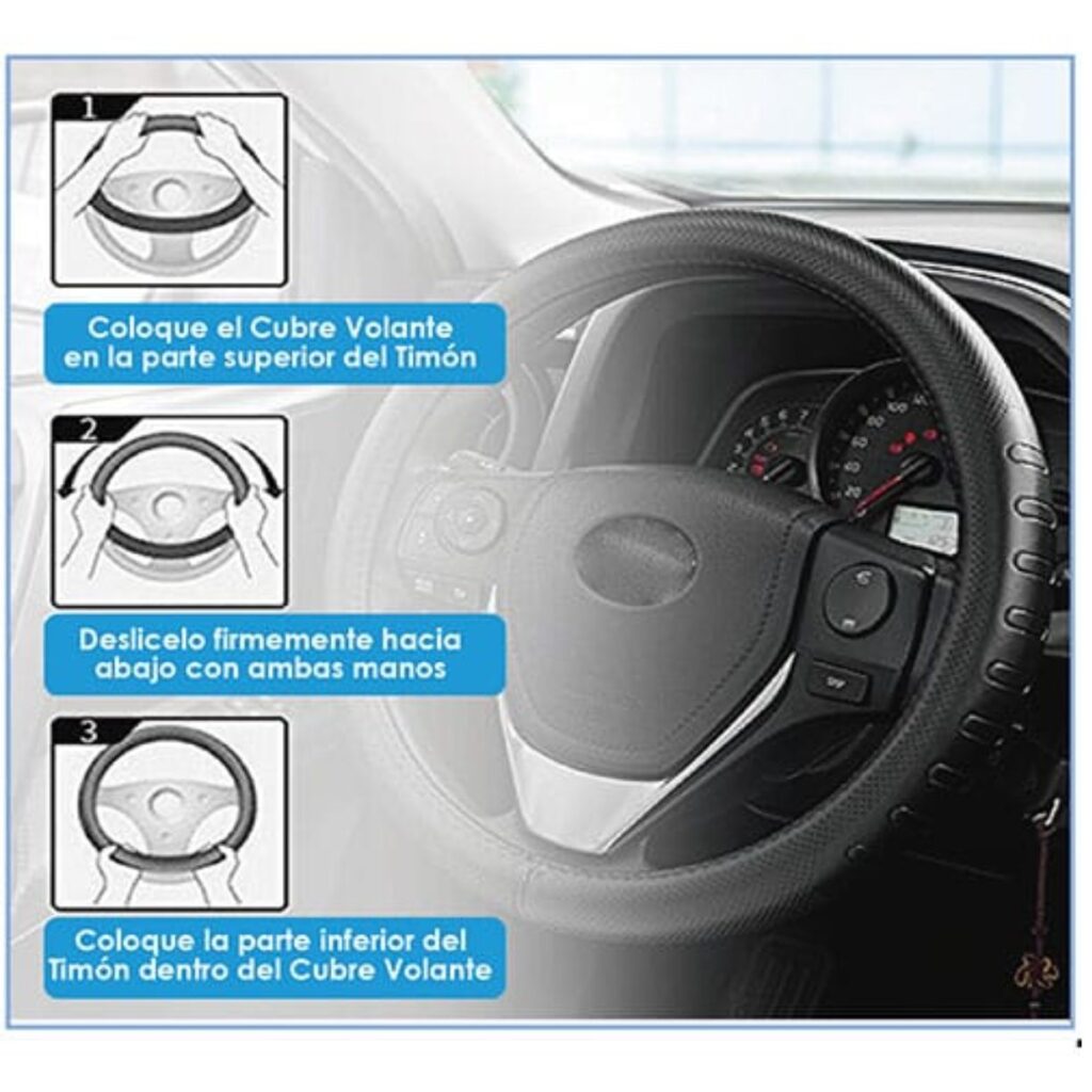 CUBRE VOLANTE CUERO GEN BK/GRIS DARK CORTE DIAGONAL VENTIDADO – SFT-N1742GY