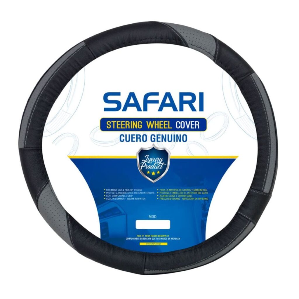 CUBRE VOLANTE CUERO GEN BK/GRIS DARK CORTE DIAGONAL VENTIDADO – SFT-N1742GY