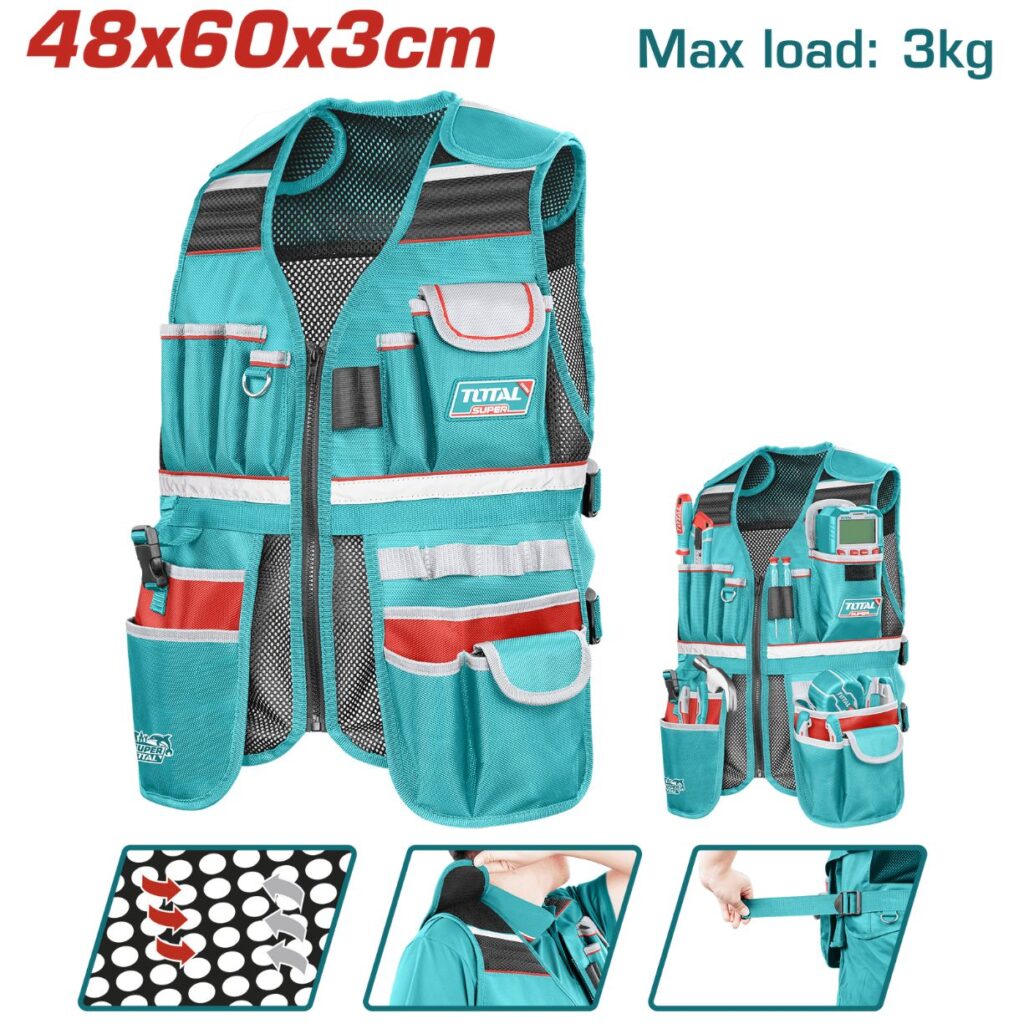 CHALECO PORTA HERRAMIENTAS 48X60X3CM MAX 3KG 17 BOLSILLOS – TTVT16025