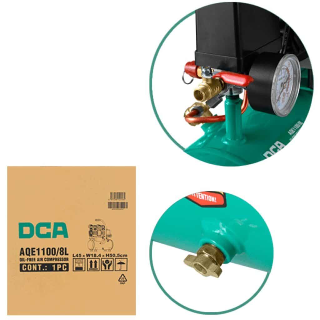 COMPRESORA 8 LITROS  LIBRE DE ACEITE1100W 2850/MIN 8BAR  70L/MIN – AQE1100/8L