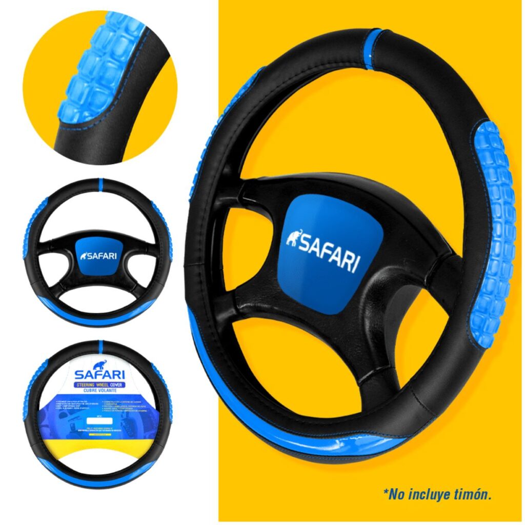 CUBRE VOLANTE PU NEGRO DETALLES/CUBOS AZUL – JX233001 BK/BL