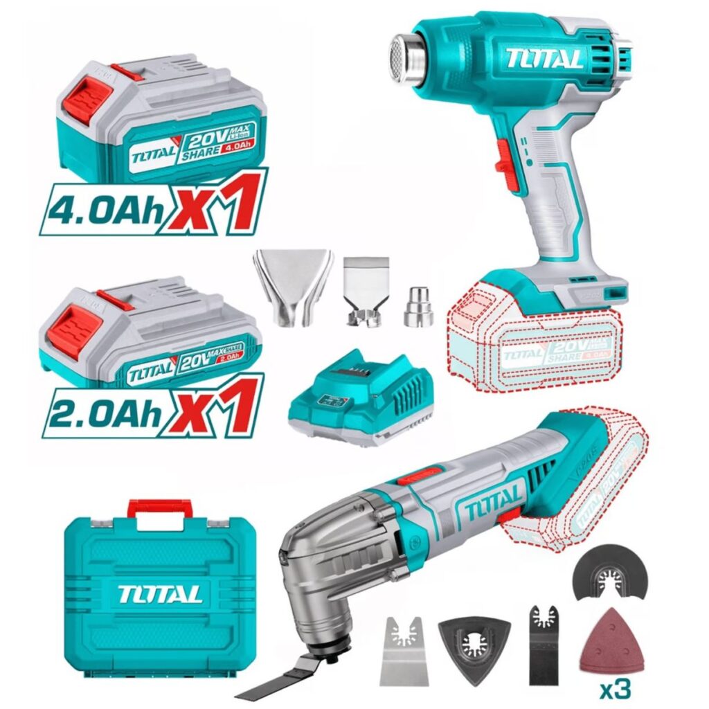 COMBO 2 EN 1 PISTOLA DE CALOR + HERR. MULTIFUNCIONAL 20V 2.0AH 4.0AH – TOSLI230705