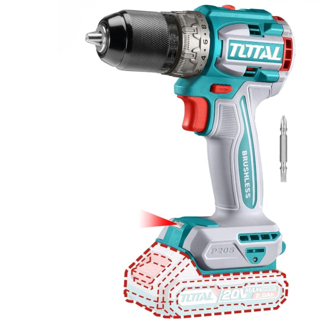 TALADRO 60NM INALAMBRICOL LI-ION 20V 13MM CARGADOR Y BATERIA POR SEPARADO  TOTAL- TDLI206021