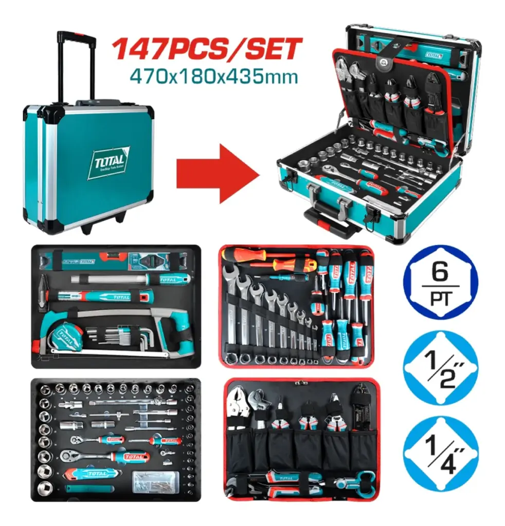 MALETA DE ALUMINIO SET RACHET Y HERRAMIENTAS 147 PIEZAS INDUSTRIAL – THKTHP21476