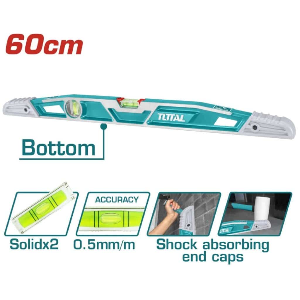 NIVEL DE BURBUJA HD 60CM B:2 ALUMINIO PRES:0.5MM ANTI-IMPACTO INDUSTRIAL – TMT221606