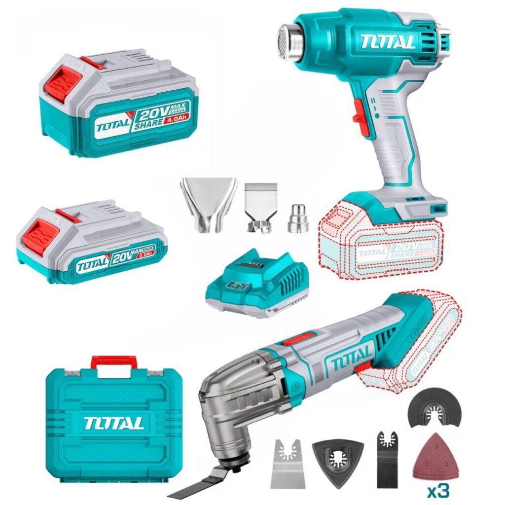 COMBO 2 EN 1 PISTOLA DE CALOR + HERR. MULTIFUNCIONAL 20V 2.0AH 4.0AH – TOSLI230705