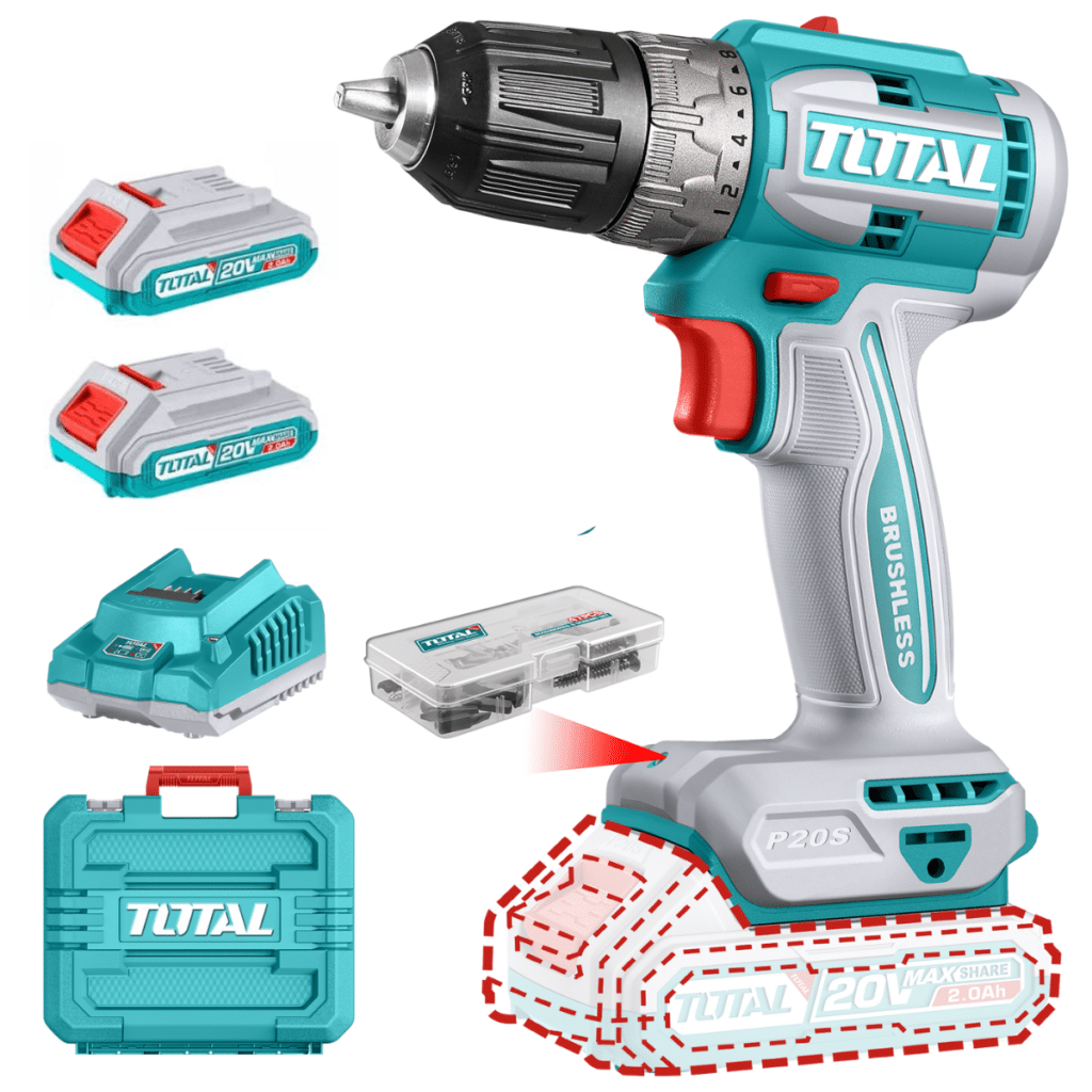 TALADRO 52NM  LI-ION 20V 2.0AH 10MM 22+1 MALETIN  TOTAL- TDLI20453