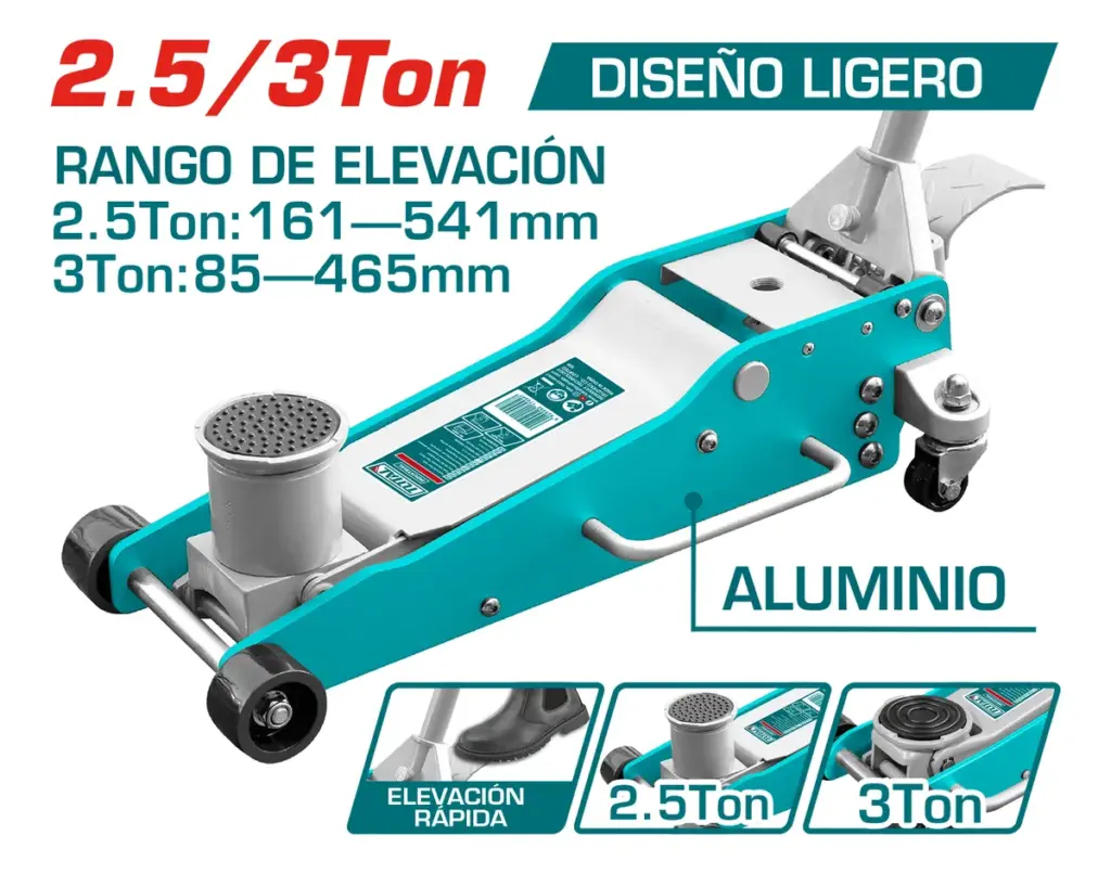 GATA LAGARTO 2.5/3TON 541/465MM ALUMINIO BOMBA DOBLE INDUSTRIAL TOTAL- THT108253