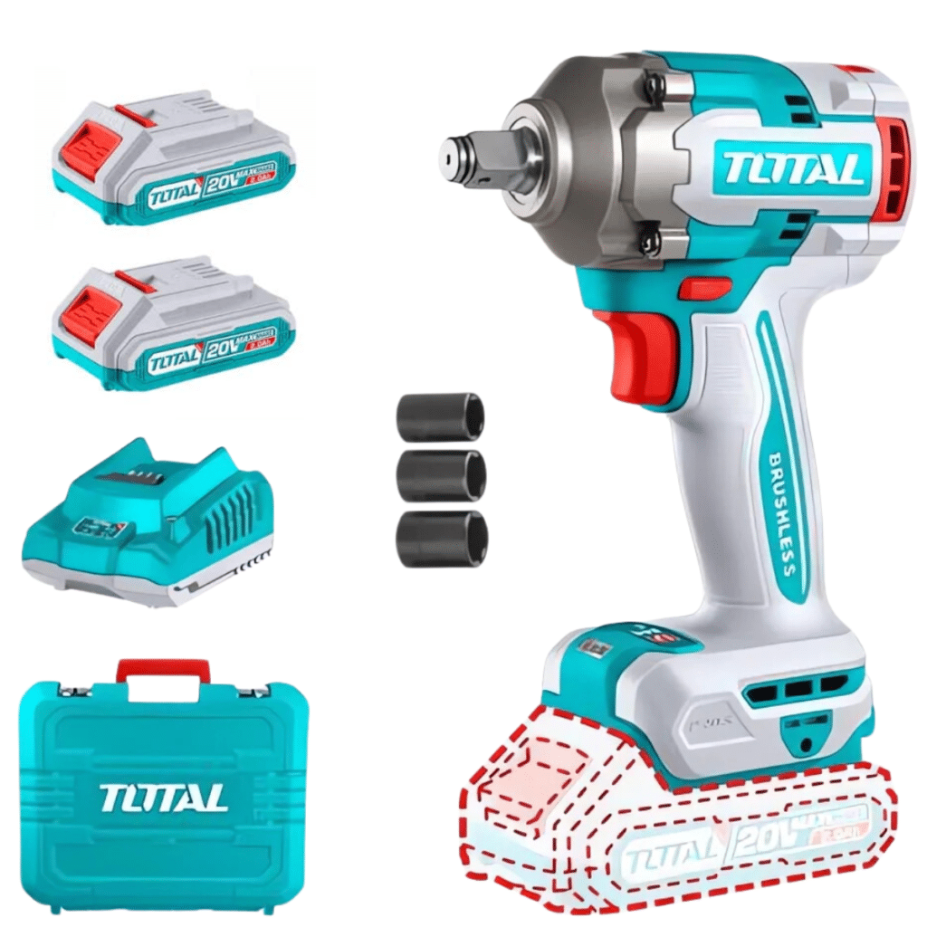 LLAVE DE IMPACTO 400NM 1/2” BRUSHLESS 20V 2900BPM 2X2.0AH MALETIN INDUSTRIAL TOTAL- TIWLI2040