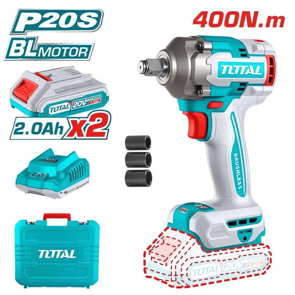LLAVE DE IMPACTO 400NM 1/2” BRUSHLESS 20V 2900BPM 2X2.0AH MALETIN INDUSTRIAL TOTAL- TIWLI2040