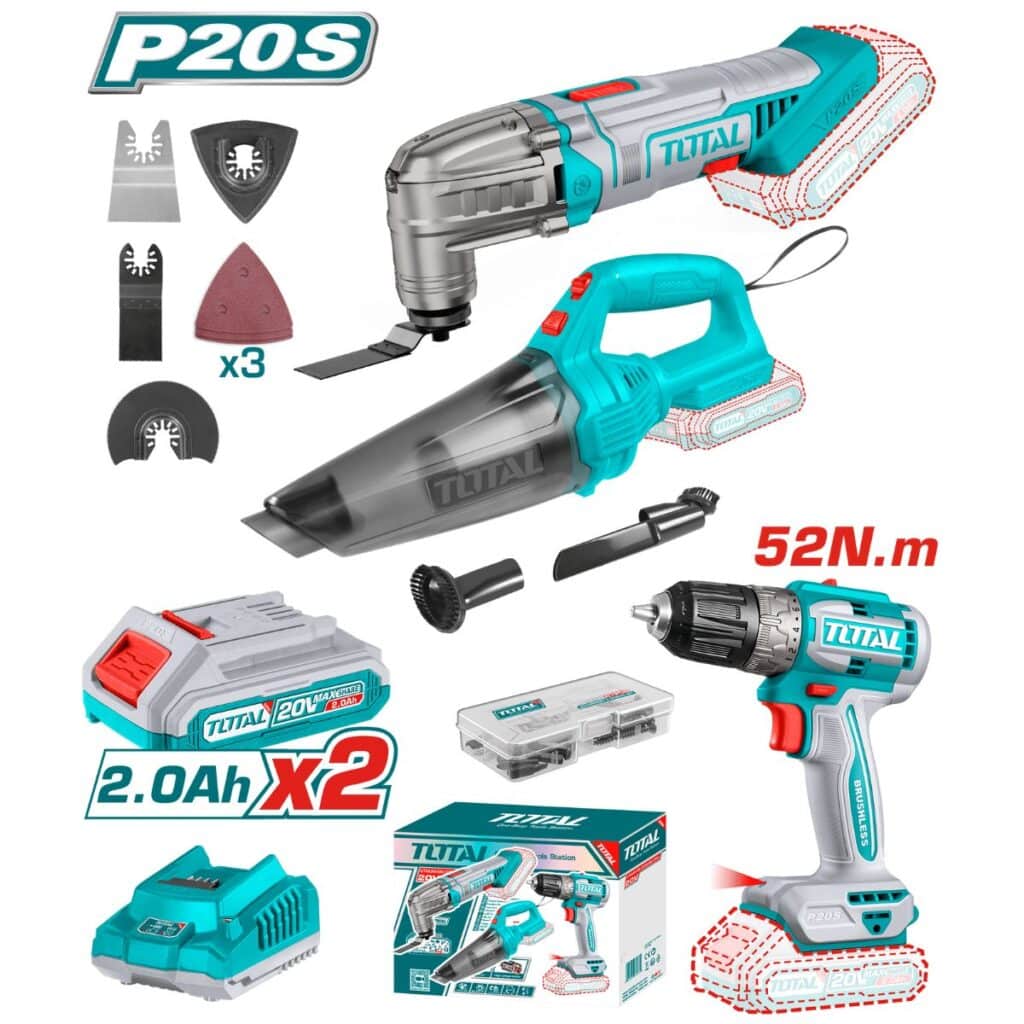 COMBO 3 EN 1 TALADRO+ASPIRADORA+MULTIHERRAMIENTAS 2X2.AH – TOSLI240685