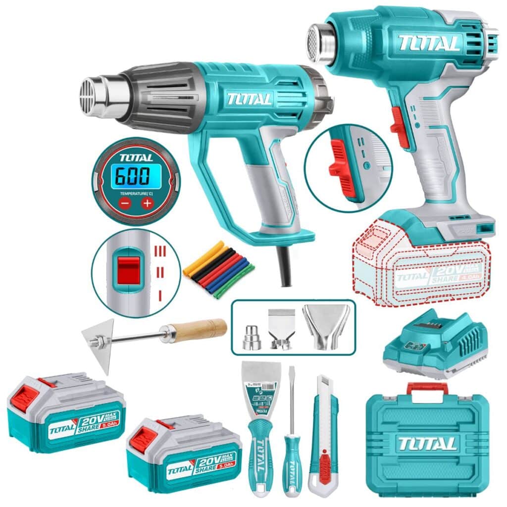 COMBO 2 EN 1 PISTOLA DE CALOR 2X5.0AH MALETIN + ACCESORIOS INDUSTRIAL – TOSLI250801