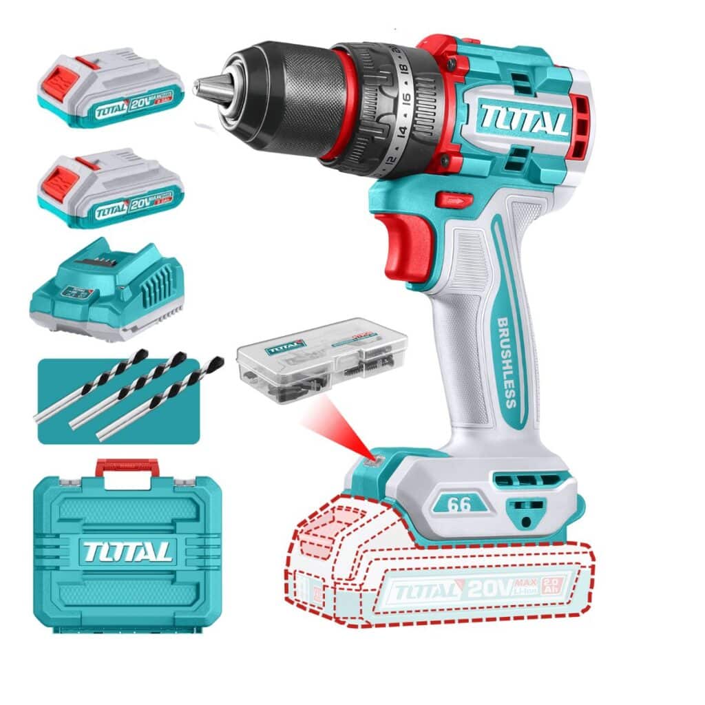 TALADRO PERCUTOR 66NM COMPACTO LI-ION 20V 13MM BRUSHLESS INDUSTRIAL  TOTAL- TIDLI20668