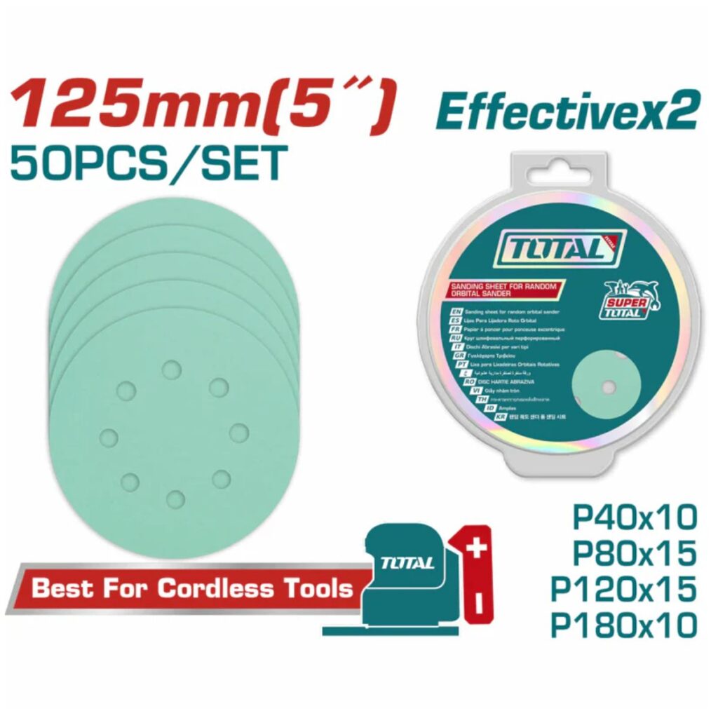 SET LIJAS CIRCULARES 125MM 50PCS/SET P40+P80+P120+P180 – TAC125050