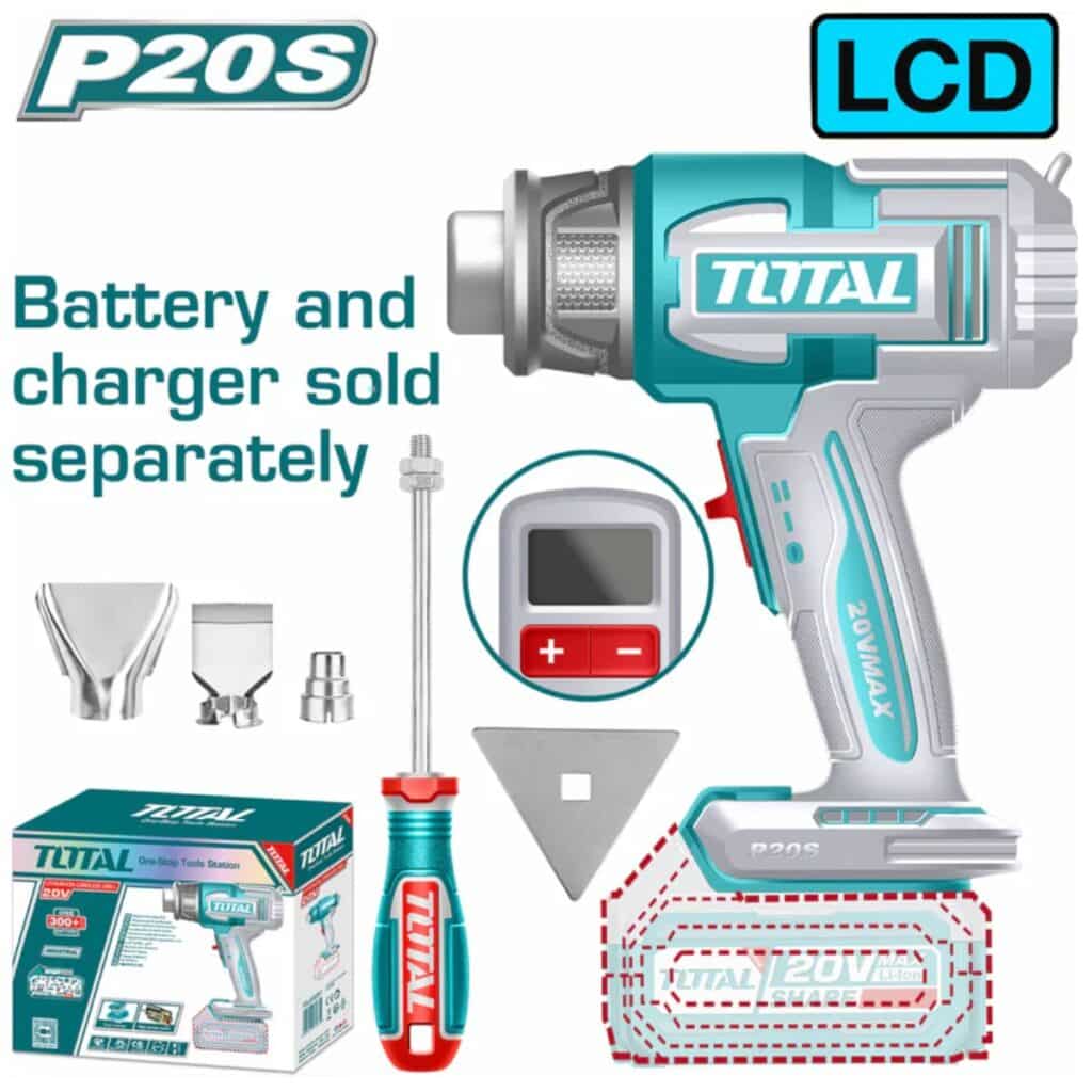 PISTOLA DE CALOR 20V 30-550C 100/200 L/MIN +ACC LCD INDUSTRIAL TOTAL- TBLI2003