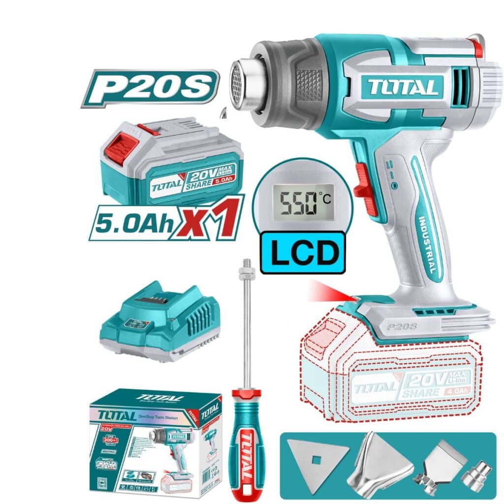 PISTOLA DE CALOR 20V 30-550C 100/200 L/MIN +ACC LCD 1X5.0AH INDUST TOTAL- TBLI20035