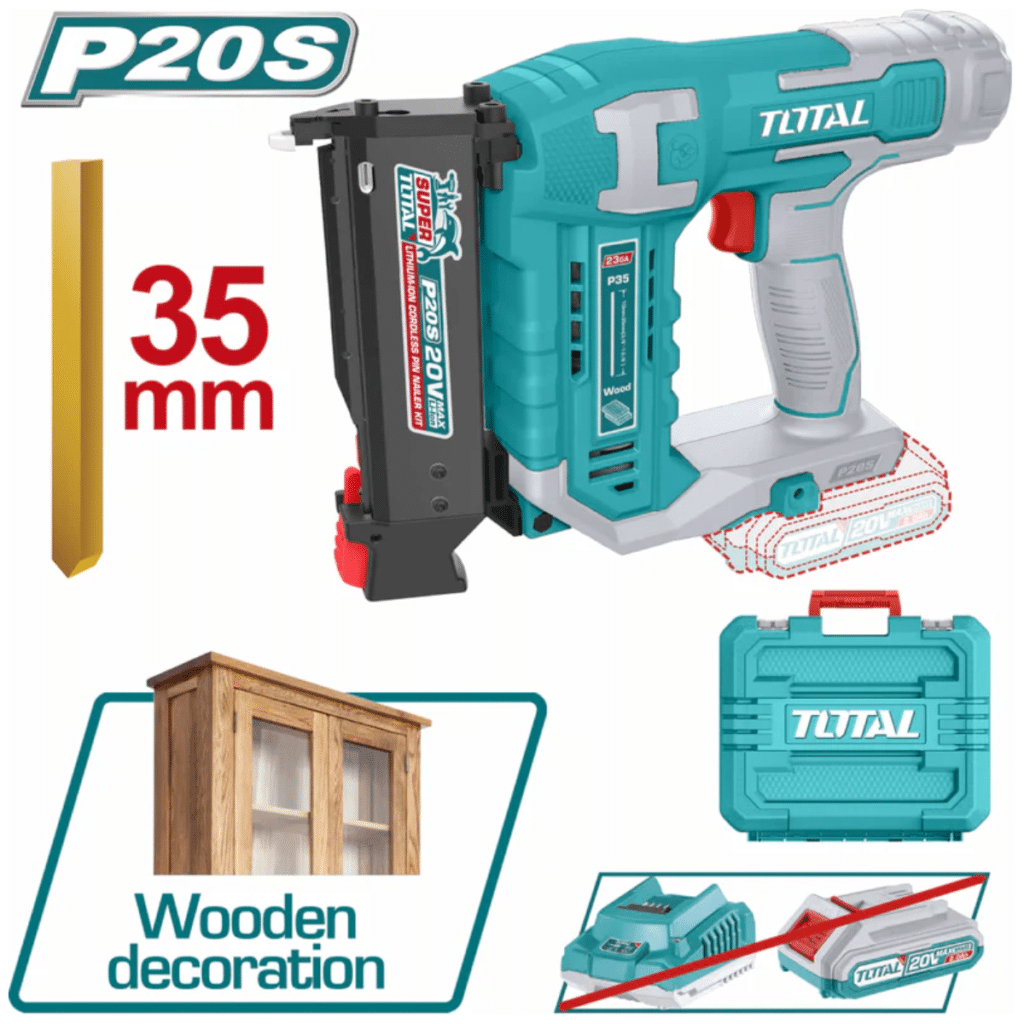 CLAVADORA DE PARED 20V PIN 10-35MM 3C/S + 140  PIN + MALETIN INDUSTRIAL TOTAL- TCBNLI3603