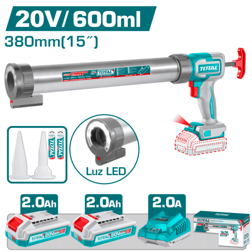 PISTOLA DE CALAFATEO 20V 2800N 15» V:0.7-5.0MM/S LED 2X2.0AH INDUSTRIAL – TCGLI20031