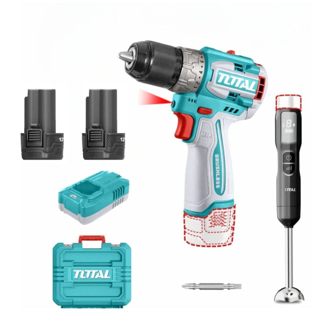 COMBO 2 EN 1 TALADRO 16V + BATIDORA DE MANO 2X2.0AH + MALETIN INDISTRUAL – TCKLI1628