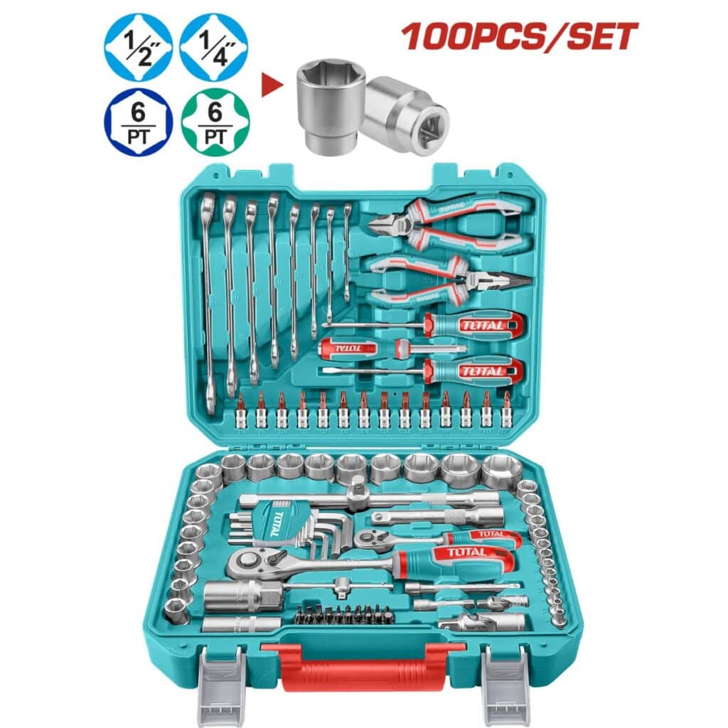 SET DE HERRAMIENTAS Y RACHET 100PZS MALETIN INDUSTRIAL – THKTHP21006
