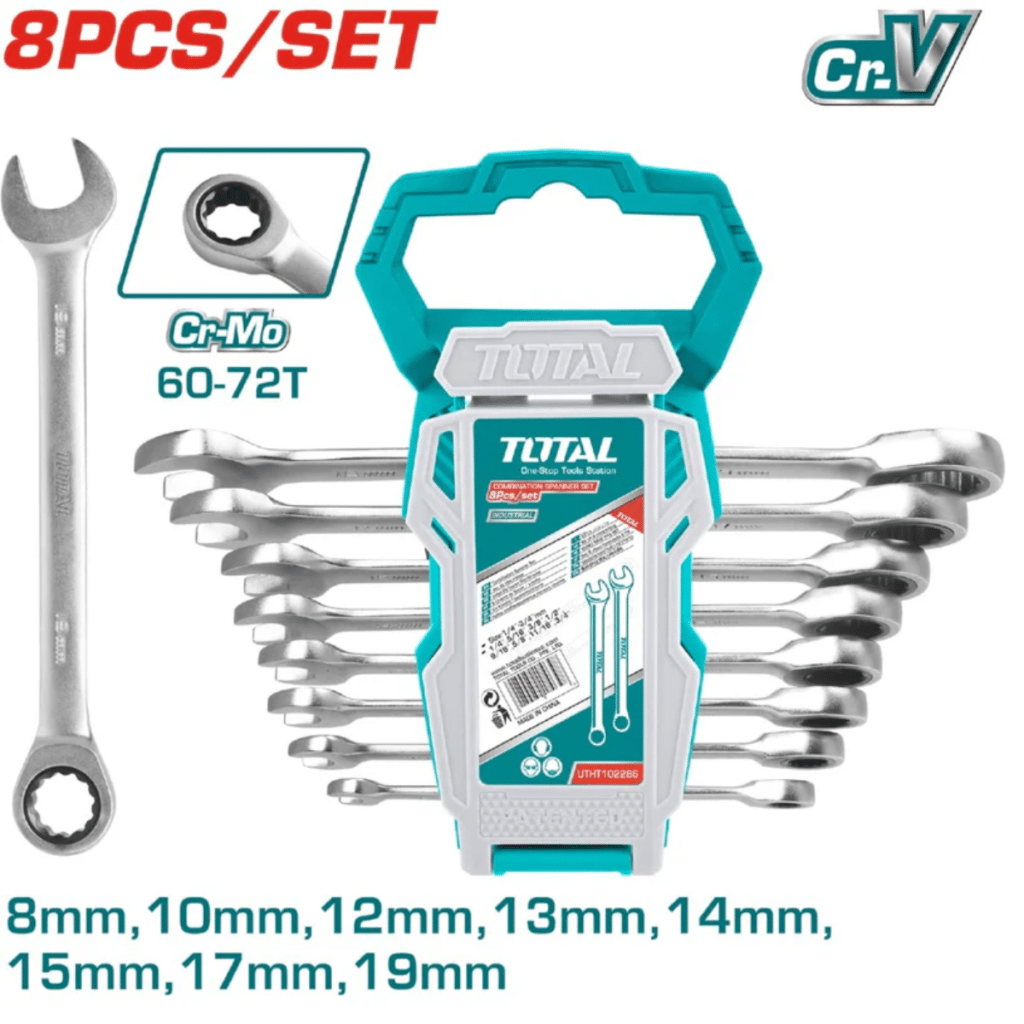 SET LLAVES RACHET 8PZS CR.V+CR-MO 60-72T 8-19MM  – THT102RK086