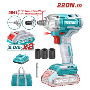 LLAVE DE IMPACTO (CON ATORNILLADOR ) 220NM BRUSHLESS LI-ION  MOTOR 20V 1/2"  2X2.0AH MALETIN - TIWLI20208