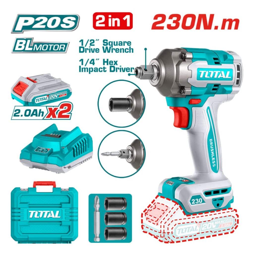 LLAVE DE IMPACTO  (CON ATORNILLADOR) 230NM 1/2″ BRUSHLESS LI-ION 20V TOTAL- TIWLI20236