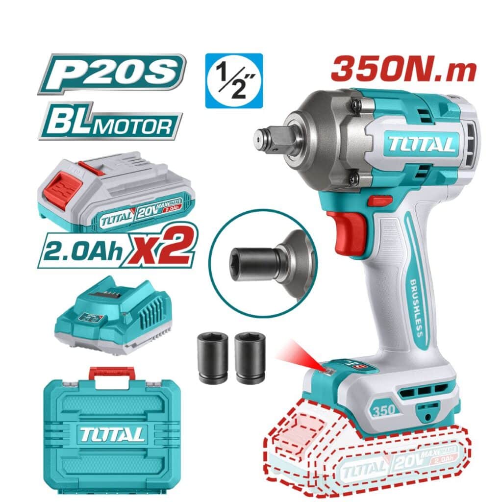 LLAVE DE IMPACTO 350NM 1/2″ BRUSHLESS 20V 2900BPM 2X2.0AH MALETA TOTAL- TIWLI2035