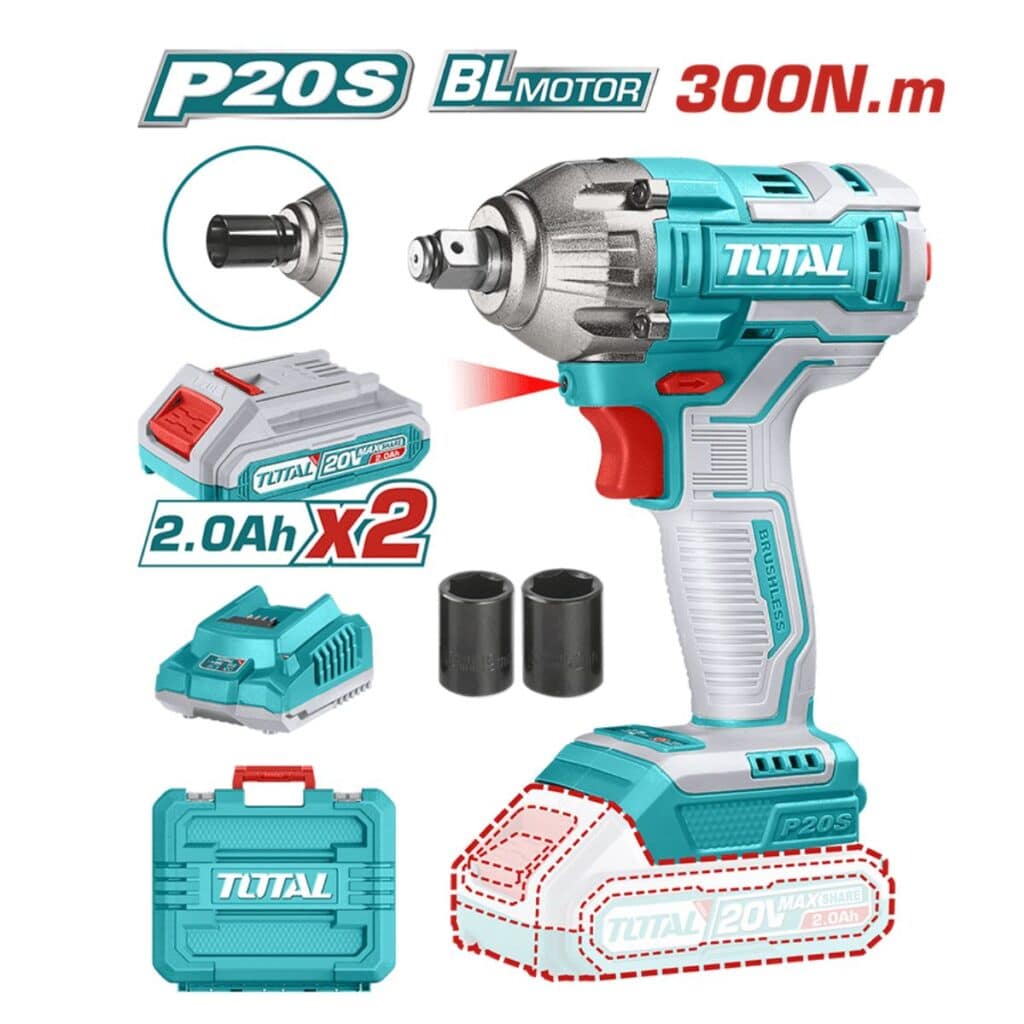 LLAVE DE IMPACTO 300NM 1/2″ BRUSHLESS LI-ION 20V 3300BPM 2X2.0AH  MALETIN TOTAL – TIWLI2038