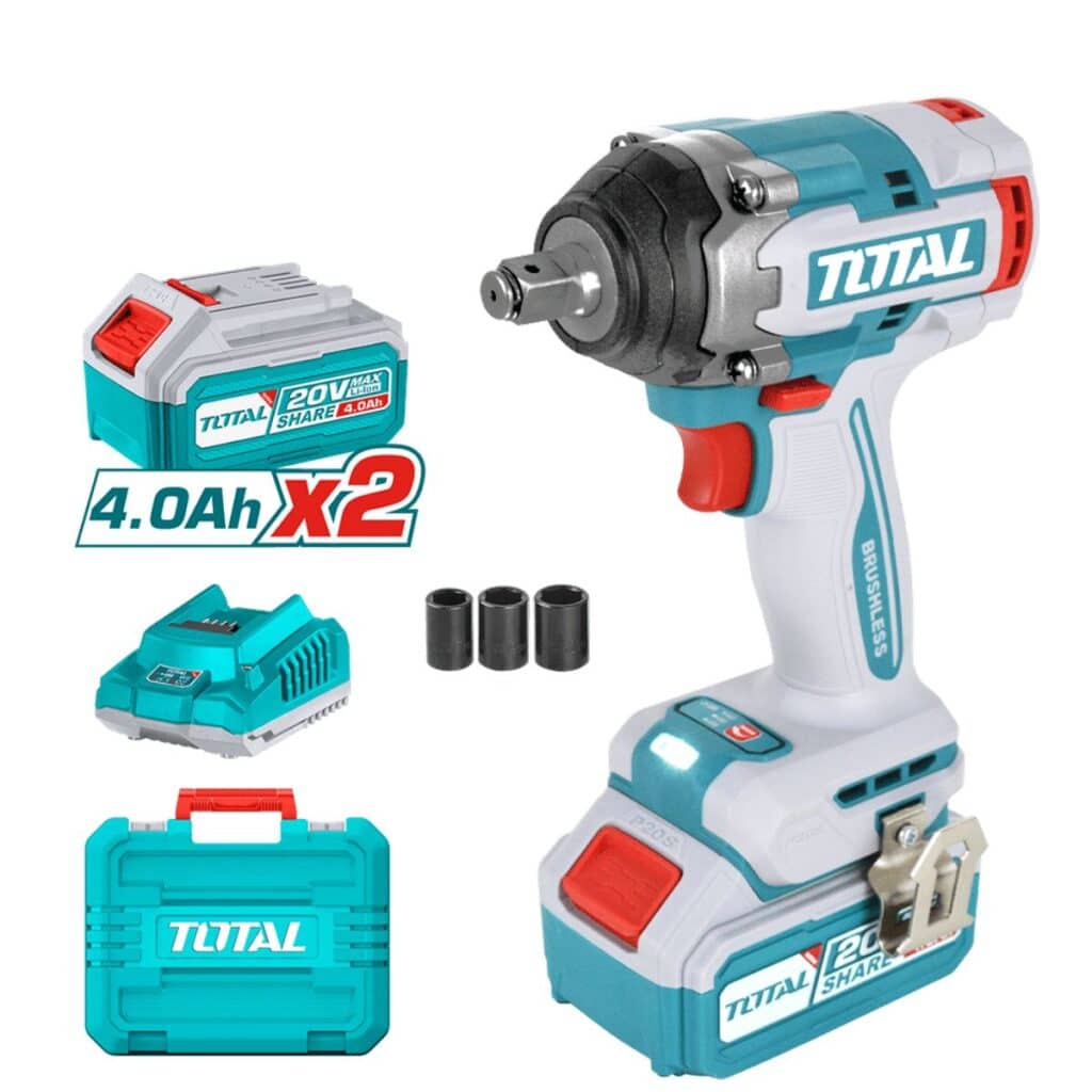 LLAVE DE IMPACTO 500NM 1/2″ BRUSHLESS LI-ION 20V 3300BPM 2X4.0AH  M/PLASTI TOTAL- TIWLI2050