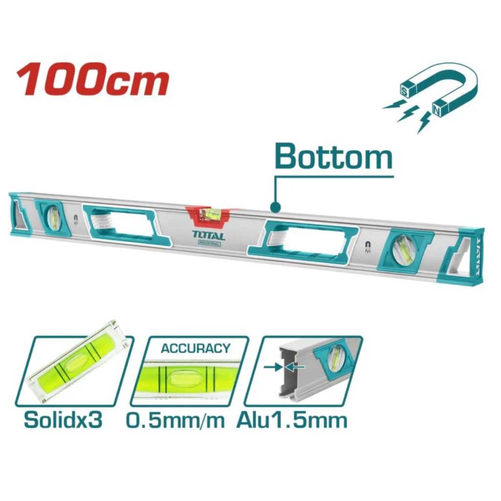 NIVEL DE BURBUJA X3 MAGNETICO 100CM ALUMINIO INDUSTRIAL – TMT210086M