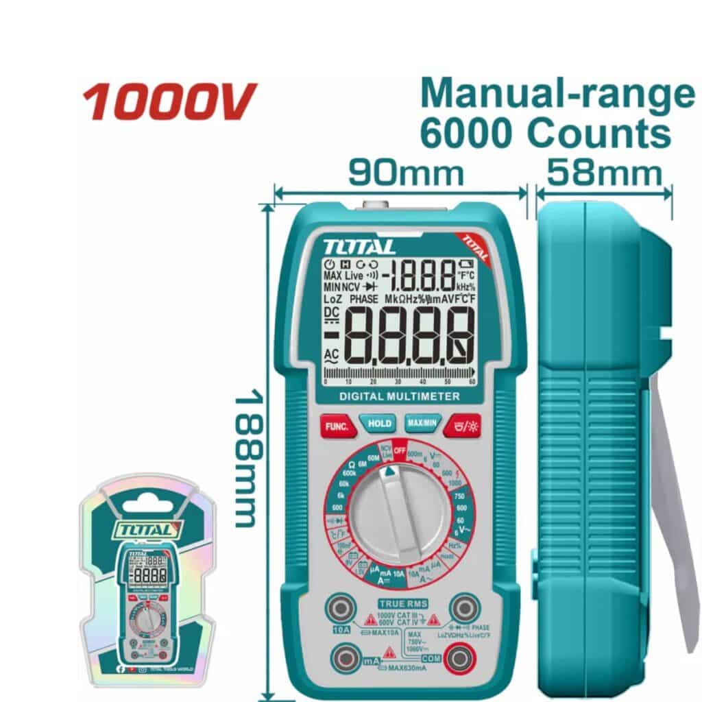 MULTIMETRO DIGITAL 6000 CONTEOS RANGO MANUAL 1000V INDUSTRIAL TOTAL- TMT5310002