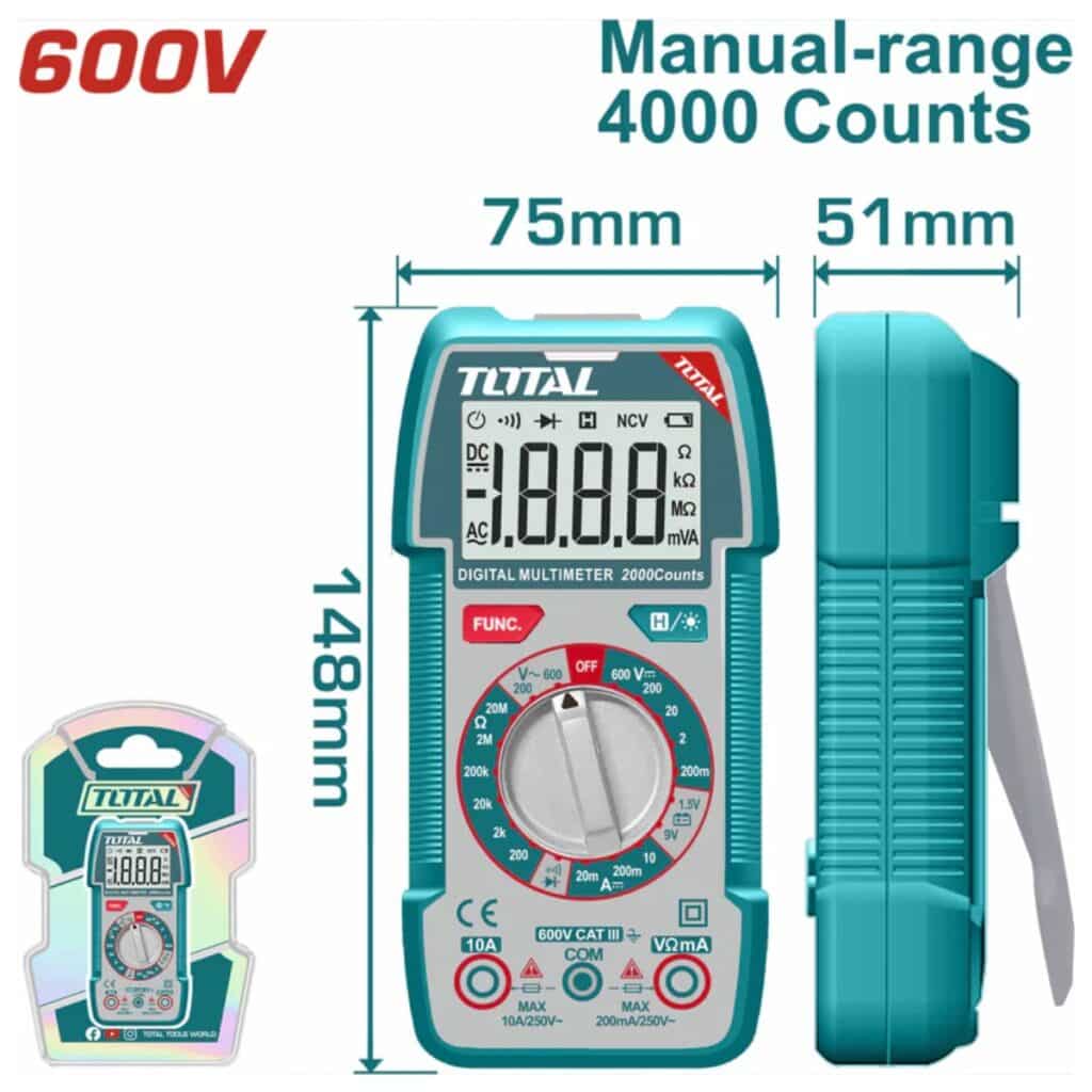 MULTIMETRO DIGITAL 4000 CONTEOS LCD AC/DC 600V TOTAL- TMT536002