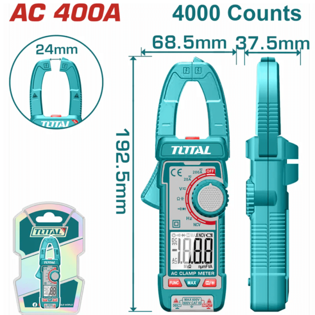PINZA AMPERIMETRICA AC 400A 4000 CONTEOS A:24MM INDUSTRIAL TOTAL- TMT762001